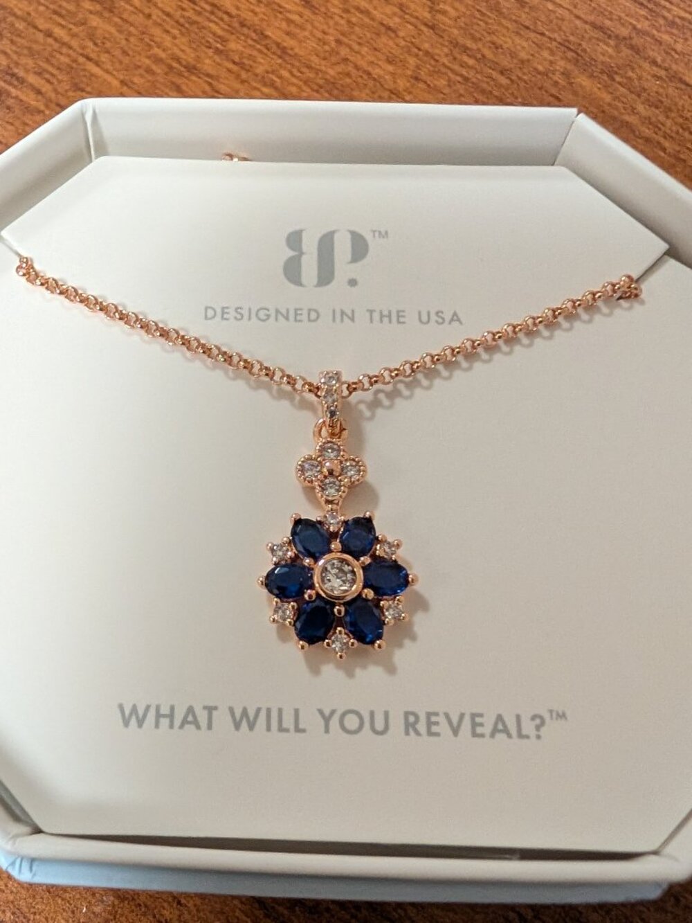 Bomb Party Burma Blue on Rose Gold Necklace